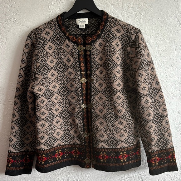 Cambridge Dry Goods 100% wool knit long sleeve crew neck cardigan sweater - Picture 1 of 9